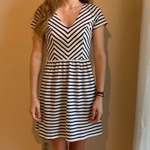 Navy blue and white striped sun dress size S